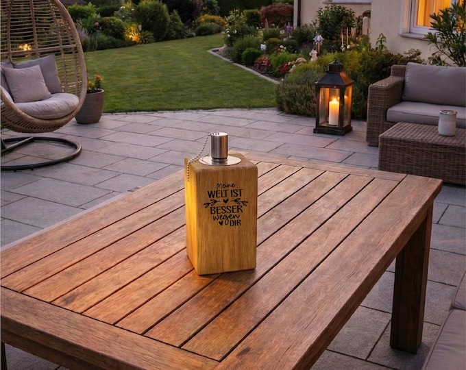 Personalized wooden oak garden torch as a gift for a friend/favorite person – 9 designs – Gift with heart & love (20 cm)