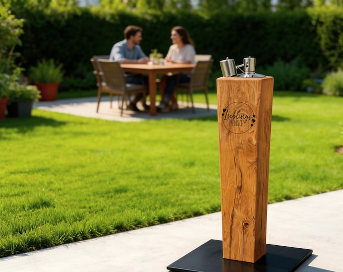 Oak torch including engraved friendship design – wooden torch for best friends (BFF) – 13 designs – friendship gift, garden decoration, stainless steel burner