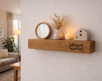 Oak wall beam with custom engraving (52 designs) – solid wood wall shelf – oak shelf board – various lengths – rounded front edge
