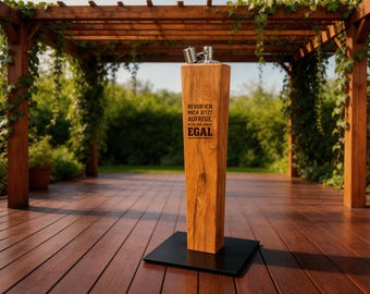 Garden torch with 26 funny sayings – personalized oak wooden torch with engraving – witty gift idea for lawn, yard, driveway, outdoor area, unique item