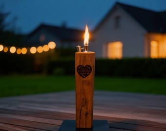 20 Designs - Oak Torch Design: Welcome Home, Home, Favorite Place – Wooden Torch for Terrace, Garden, Balcony - Stainless Steel Burner