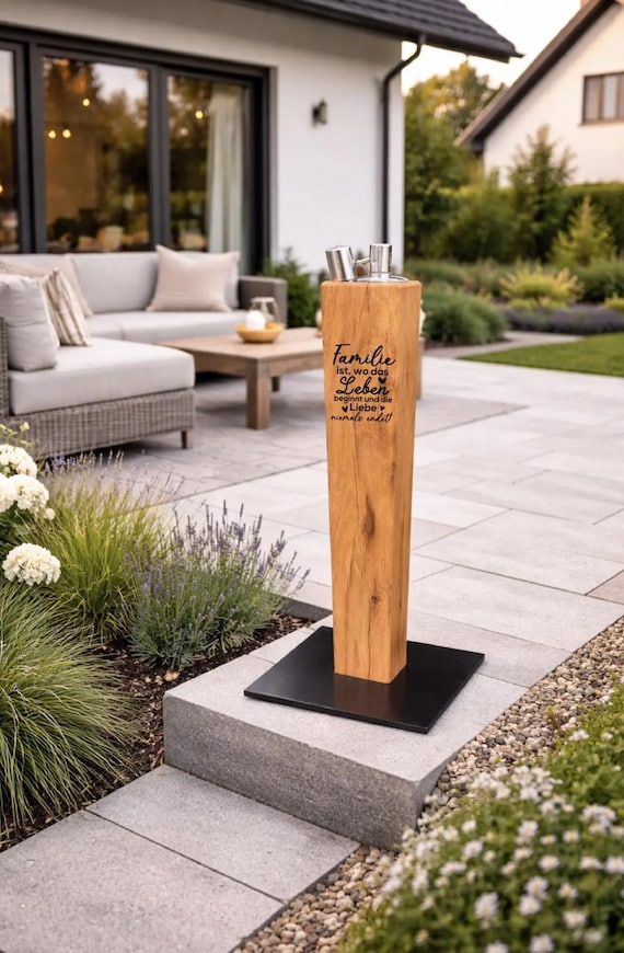 Fackel aus Eiche – Deko für Zuhause u. Garten – Familien Geschenk – Holzfackel für Terrasse, Balkon – Outdoor Wohnaccessoire Home u. Living