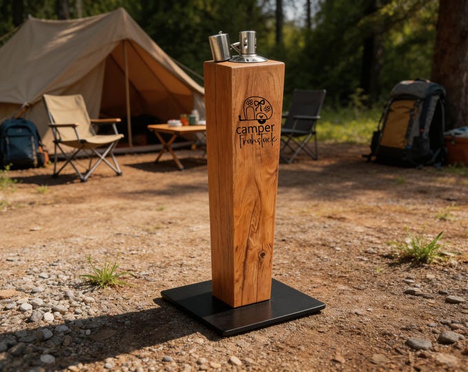 31 Designs - Oak Torch Design: Camping – Outdoor Light for Vanlife, Campervans – Wooden Torch for Terrace, Garden, Mobile Home - Campsite