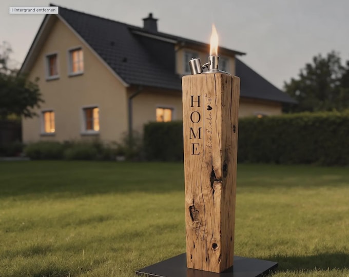Rustic torch - 500 designs to choose from or your own logo or text - garden torch made of oak / patio torch 20 - 90 cm high