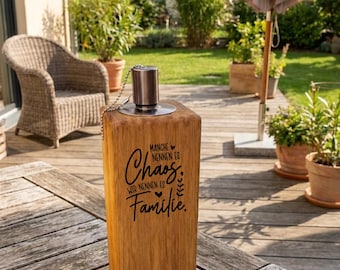 Handmade garden torch with engraving for family, friends, love, home – 27 designs – for patio table, balcony and garden – 20 cm