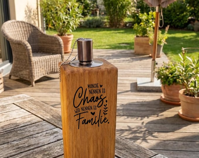 Handmade garden torch with engraving for family, friends, love, home – 27 designs – for patio table, balcony and garden – 20 cm