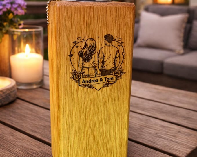 Personalized oak garden torch – Handmade oil torch 20 cm – with custom engraving for Valentine's Day – Romantic gift
