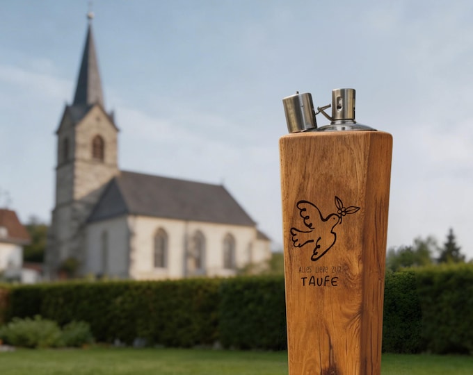 Personalized oak torch for baptism and communion, 20–90 cm, with engraving, 31 motifs – gift for baptism, communion, keepsake for life, godparent