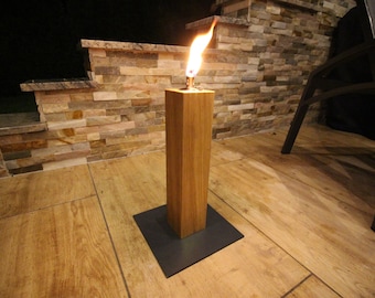 Garden torch made of oak / patio torch / oil torch with safety lock - refillable - handmade - base color: anthracite
