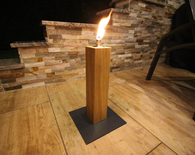 Garden torch made of oak / patio torch / oil torch with safety lock - refillable - handmade - base color: anthracite
