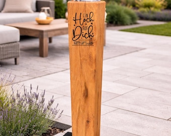 Oak wood torch – 35 birthday-themed designs – original gift idea – garden decoration for home – terrace, garden and balcony -