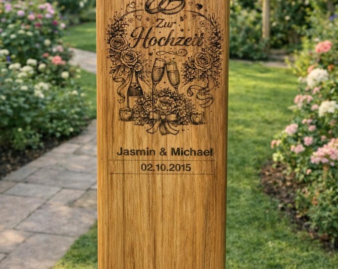Personalized wooden torch – wedding gift – with names/date – garden & patio decoration – 40 cm high