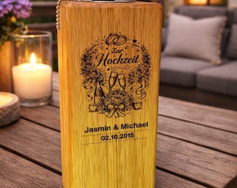 Personalized oak wedding garden torch – oil torch with names & date – handmade wedding gift – oil torch