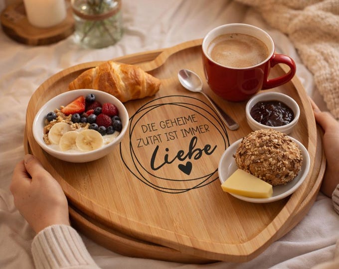 Heart-shaped wooden serving board with your choice of design – 18 variations | Personalized wooden tray | Gift for weddings, birthdays, breakfast & home decor