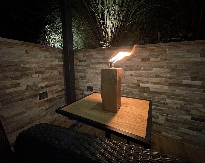 Garden torch made of oak / patio torch / oil torch with safety lock - refillable - handmade - 20 cm - without base