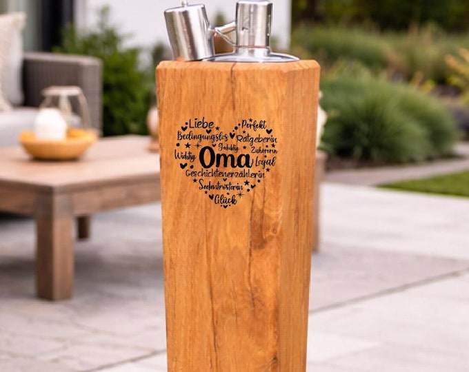 Oak Fire Torch for Grandma - Grandmother - Personalized Engraving - 20-90 cm - Loving Gift with Meaning - 29 Designs - Garden & Terrace