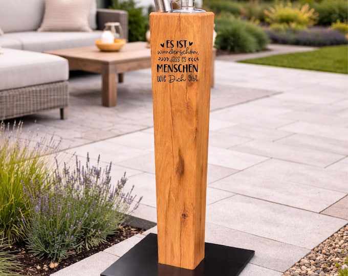 Oak torch with 9 designs – favorite person – gift idea that brings joy – decoration for home/garden – wooden torch for patio and balcony