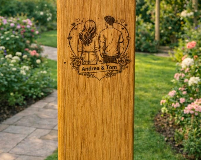 Wooden torch with custom engraving (60 cm) – Valentine's Day love gift – Gift idea for couples – Outdoor decoration for balcony/garden