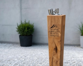 Personalized wooden torch for camping and outdoor use – oak torch for mountain love, hiking, and freedom – nature decor for campsites, van life, and gardens, engraved