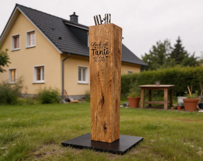 16 Designs: Personalized Gift for Auntie – Oak Garden Torch with Custom Engraving – Best Godmother Wooden Torch for Garden, Balcony, or Terrace