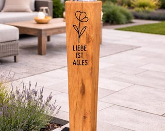 Garden torch with flower - Flower & saying - individual engraving 20-90 cm - decoration for balcony, terrace and garden - 36 designs to choose from