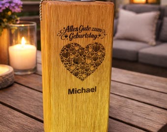 500 designs for custom engraving – Oak garden torch / patio torch, customizable (names, date, sayings & symbols) 20 - 90 cm height