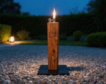 Personalized funeral gift – oak garden torch with custom engraving (20 designs) – memorial light for the deceased, condolence light, grave light
