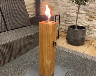 Garden torch made of oak / patio torch / oil torch with safety lock - refillable - handmade - base color white