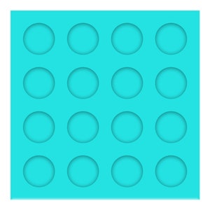 May include: A turquoise blue silicone mold with 16 circular cavities. The mold is designed for making small treats or crafts.