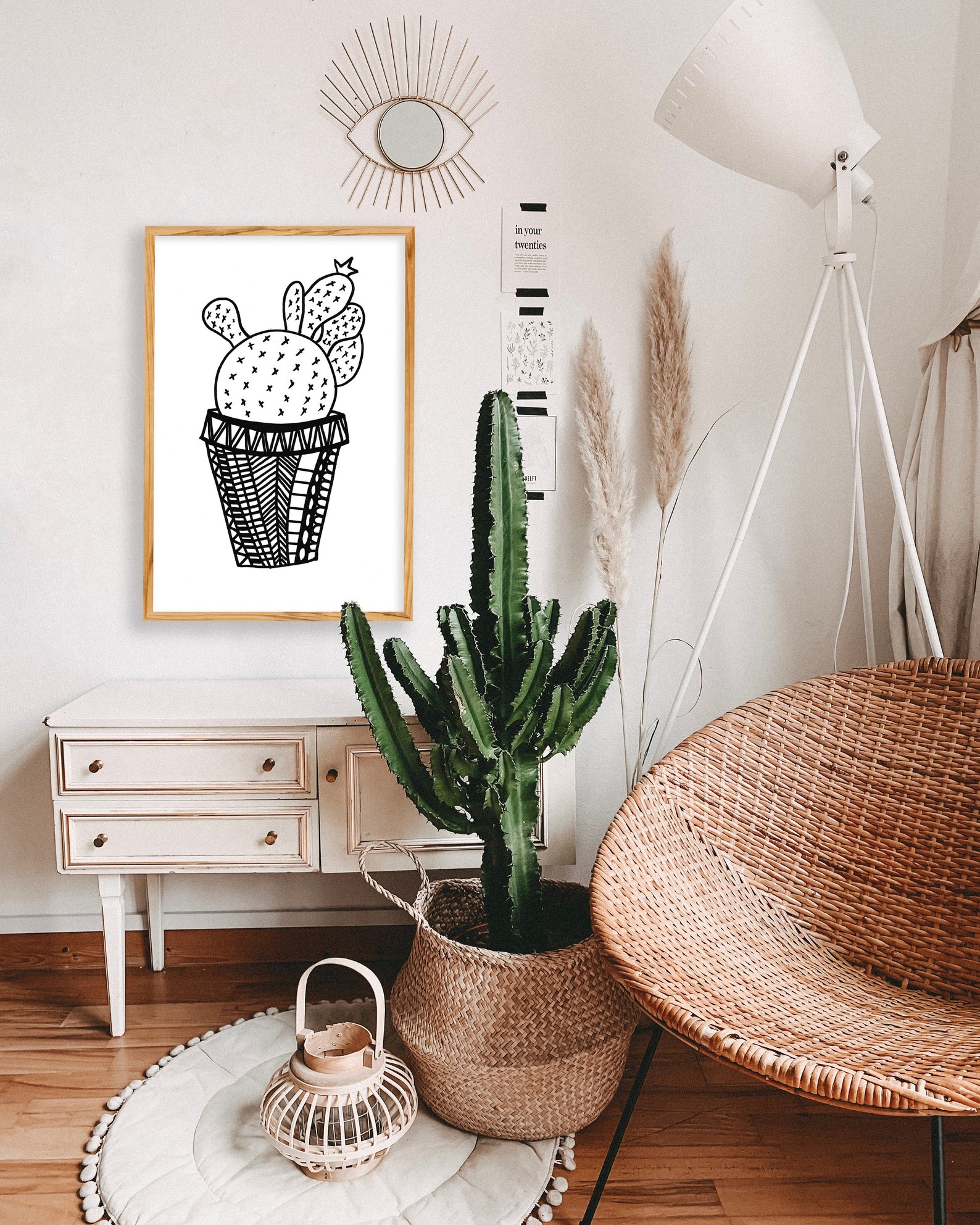 Printable Wall Art Bohemian Cactus Boho Black and White Etsy