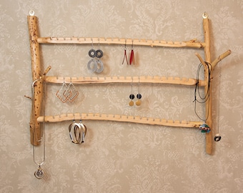 Apple Wood Earring Holder with 3 tiers and 60+ spaces for earrings and more