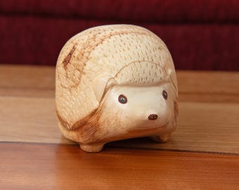 Carved Aspen Wood Hedgehog figurine: Rustic Woodland Decor
