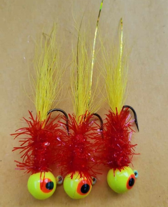 4 Leurres Jigs By Shine Pour Crappie - Fait Main - Hameçons #4 - 1/16oz - Jaune