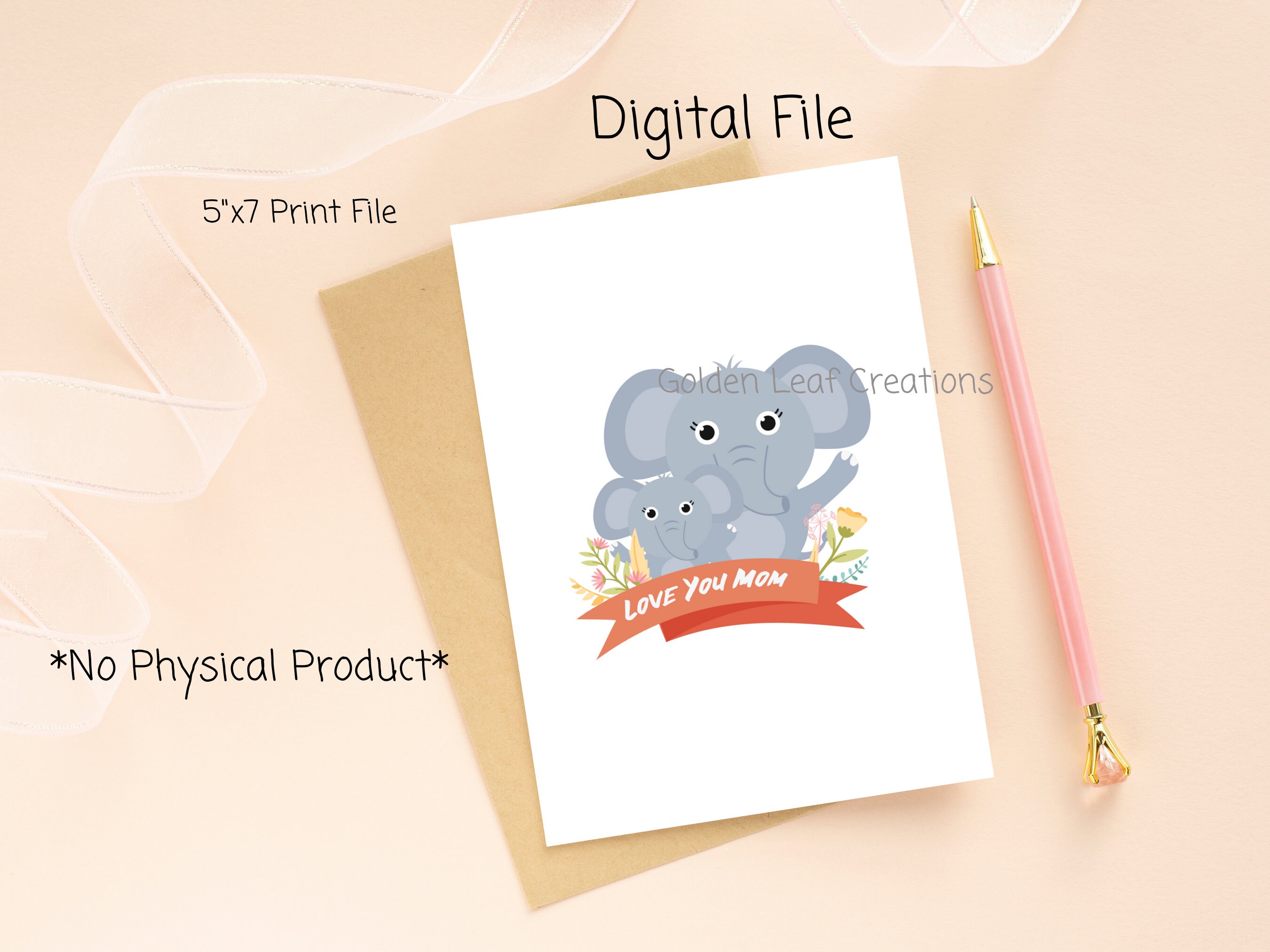 Mother s Day Card From Son Printable Elephant Mothers Day Card Digital Download Baby And Mom 