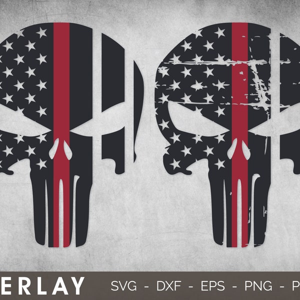 Firefighter Punisher Skull SVG | instant download | commercial use | printable vector clip art | Distressed Skull SVG | Thin Red Line
