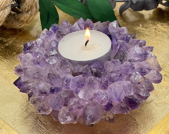 crystal candle free tealight rainbow candle XL AURA AMETHYST Cluster Candle holder