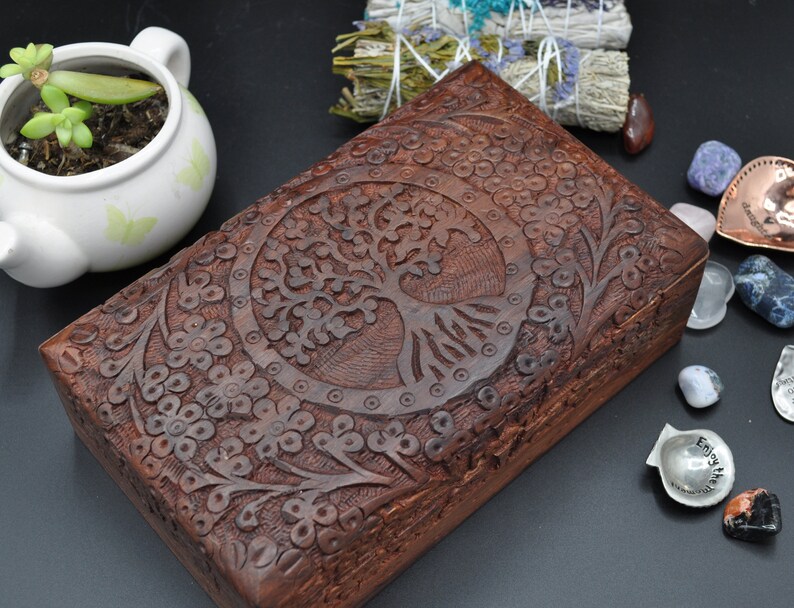 Tree Of Life Wooden BoxHand Carved Wood BoxKeepsake Etsy
