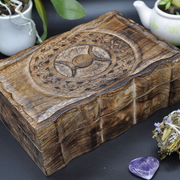 Wood Box-Triple Moon Wooden Box-Keepsake Storage-Jewelry Box-Wiccan,Pagan, Witchcraft Altar