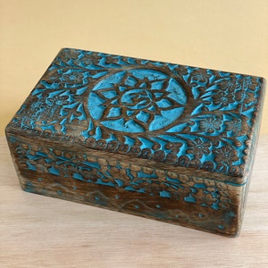 Om Lotus Wooden Box-Hand Carved Wood Box-Keepsake Storage-Jewelry Box-Wiccan,Pagan, Witchcraft Altar
