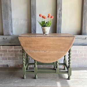 Vintage Drop Leaf Table | Hand Painted in Olive