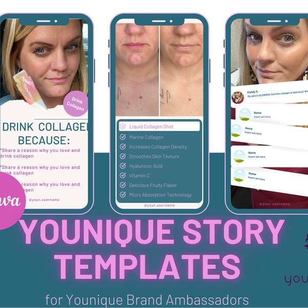 Younique Story Templates for Awareness & Sales: 4 Customizable Story Series, 12 Total Slides