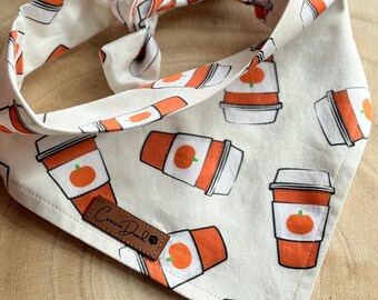 Pumpkin Latte Dog Bandana | Fall - Autumn Pet Accessories | Tie On or Over the Collar | Dog Gift for Moms