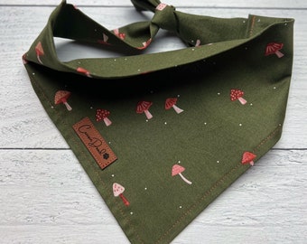 Mini Mushroom Dog Bandana | Green Mushroom Dog Bandana | Nature Dog Bandana | Tie On Dog Bandana |