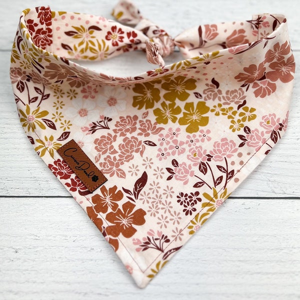 Blush Pink Floral Dog Bandana | Girl Dog Bandana | Neutral Floral Dog Bandana | Tie On Dog Bandana | Over the Collar Dog Bandana