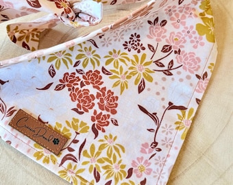 Blush Pink Floral Dog Bandana | Girl Dog Bandana | Neutral Floral Dog Bandana | Tie On Dog Bandana |
