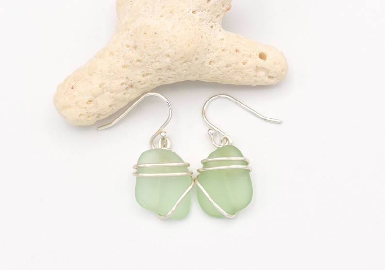 Beach Glass Dangle Earrings Sea Foam Sea Glass Glass Earrings Genuine Sea Glass Valentine/'s Day Gift for Her Casual Drop Earrings