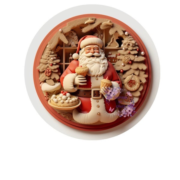 Whimsical Santa Claus Eating Baked Goods Wreath Sign Digital Download