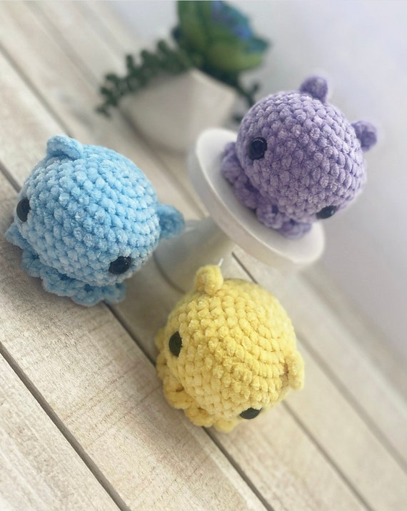 Cuddle Fish Amigurumi Plush Crocheted Stuffed Animals Purple, Yellow, and  Blue Gift Ideas Crochet Stuffie Finished Product 
