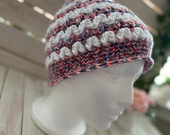 Crocheted Messy Bun Beanie | Crochet Hat | Winter Beanie | Winter Hat | Tiktiok Beanie | Multi Colored | Crocheted Beanie |Gift Ideas