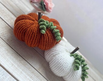 Knitted Pumpkins | Fall Decor |White and Orange Pumpkin |Pumpkin Decor |Rustic Pumpkins |Thanksgiving Decor |Holiday Decor |Finished Product